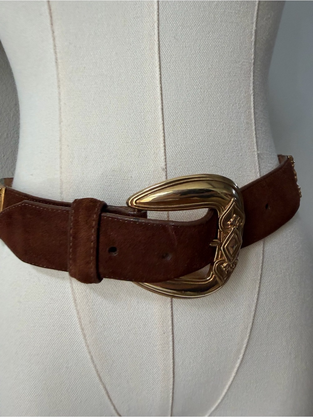 Vintage Brighton Multicolor Colorblock Suede Statement Brass Belt Sz Medium USA - Picture 7 of 15